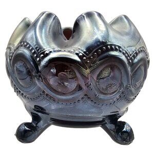 Antique Northwood Amethyst Carnival Glass Beaded Cable Footed Crimped Rose Bowl